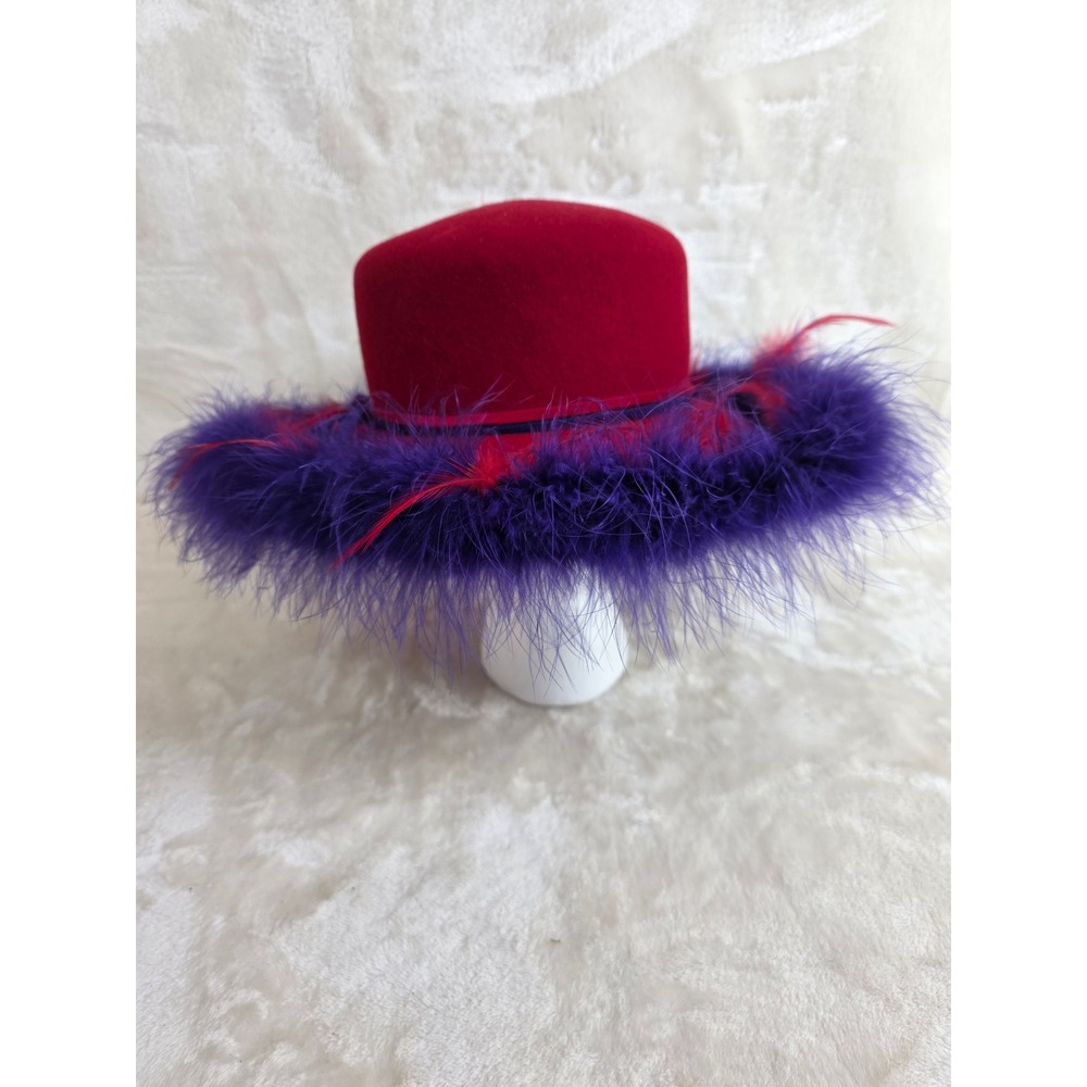 Something Special Red Wool Felt Hat Purple Feather Trim Red Hat Society Cloche